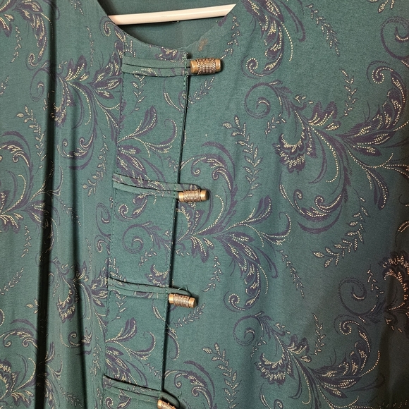 Vintage Pride & Joy Teal Paisley Kimono Blouse Tunic Size 12P Button Up Layering - Picture 3 of 12